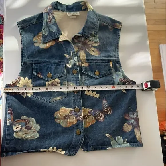 VTG Women's M All Over Butterfly Floral Print Festival Denim Vest Made in USA - Picture 5 of 10